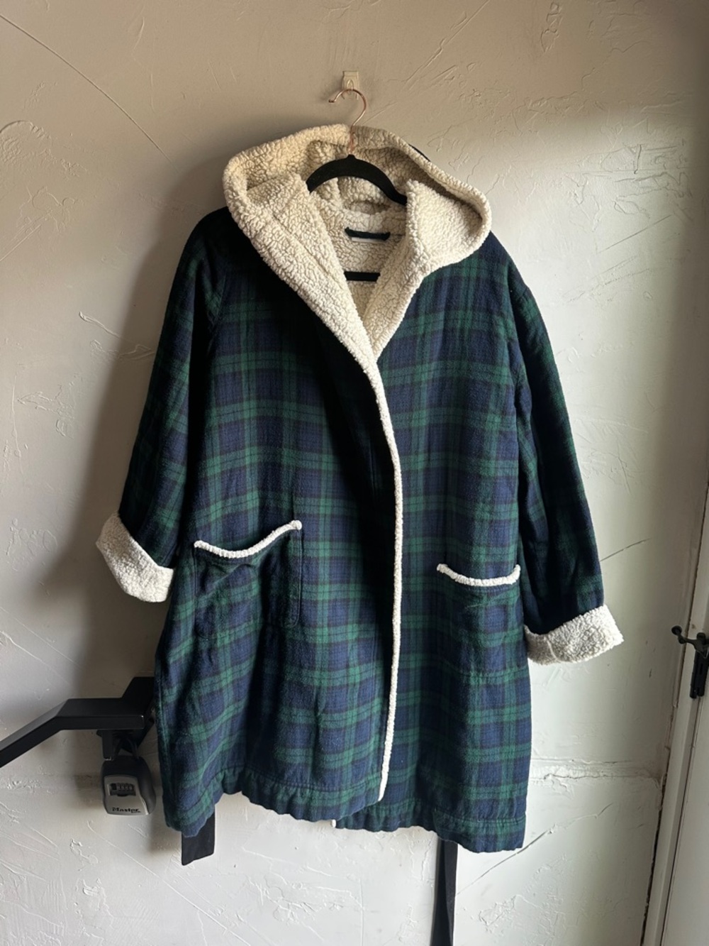 L.L. Bean Plaid Sherpa Lined Hooded Robe Cozy Cabin Core Cottagecore Sz XL
